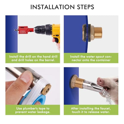 Pig Nipple Waterer for Barrel Kit Stainless Steel Pig Drinker Feeder with Brass Water Tank Connector Kit Automatic Pig Waterer System for Hog Goat Sows Piglets (3 Pig Drinker)