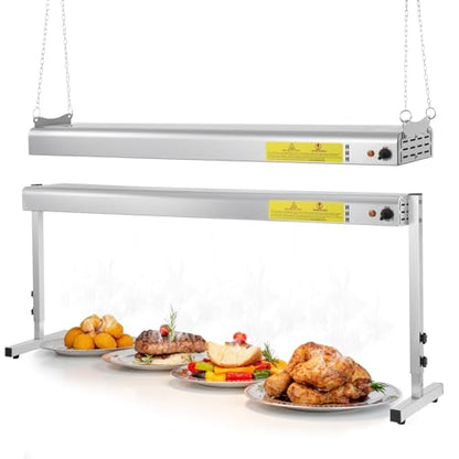 48-Inch Food Heat Lamp, 1350W Commercial Food Warmer Electric Strip Heater Overhead Stainless Steel Catering Heating Lamp for Buffet Restaurant Parties Kitchen, Silver 115V - size: 48 Inch