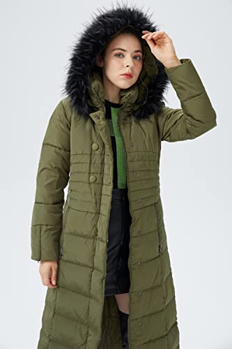 Orolay Women Warm Down Jacket with Hood Fur Long Puffer Coat - color: Armygreen, size: Small