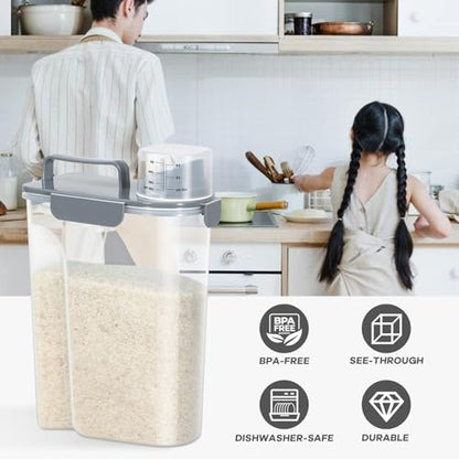 TBMAXS Rice Storage Container 10 Lbs, Airtight Food Dispenser with Large Spout and Cup for Pet Dog Cat Food Storage 7 Lbs - color: Grey-10L