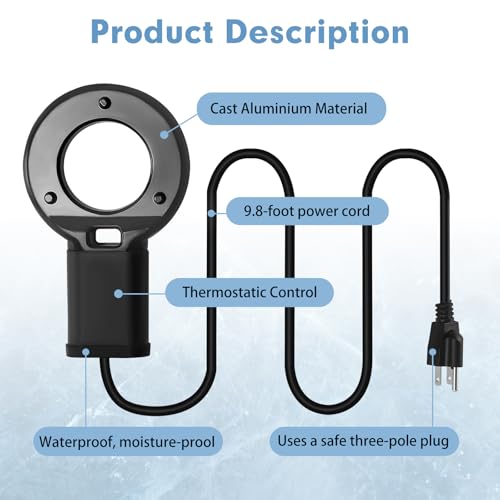 1PCS 250W Utility De-Icer Heater - Cast Aluminum Thermostatic Control for Bird Bath, Chicken Waterer & Stock 9.8FT Cord Chicken Water Heater - Safe for Livestock, Wildlife (1, 500W)