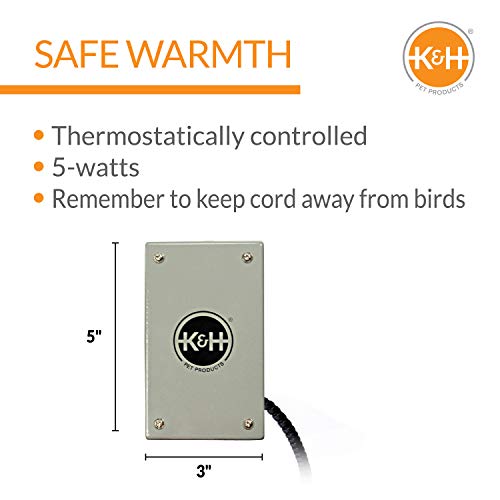 K&H Pet Products Snuggle-Up Bird Cage Heater, Bird Cage Accessory, Exotic Avian Warming Panel for Small Exotics Like Parakeet, Cockatiel, Canary - Small 5 X 3in Gray 12V - size: Small 3 X 5 Inches