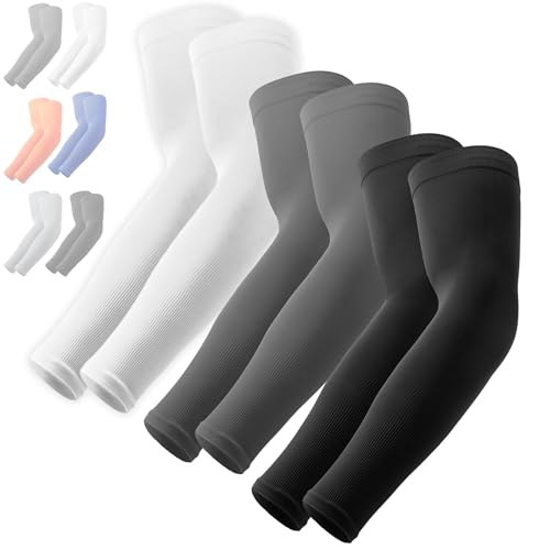 OutdoorEssentials UV Sun Sleeves for Men & Women, Cooling Arm Sleeves UPF 50+ | Golf, Tattoo Cover Up, Sun Protection - color: (3 Pairs): 1 Black, 1 White, 1 Dark Gray