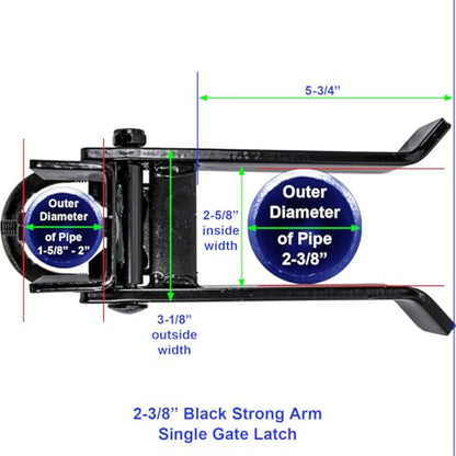 2-3/8" Strong Arm Single Gate Latch (Black) - CASE Qty 2 - size: Case