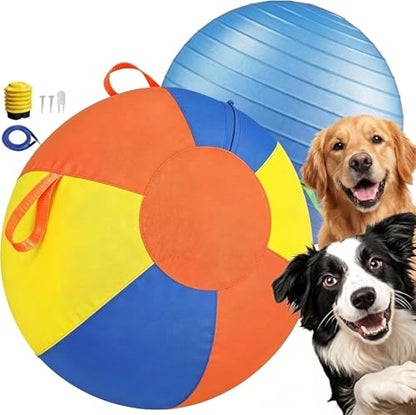 10/18/22" Herding Ball for Dogs & Horses - Tear-Resistant Inflatable Toy with Heavy-Duty Handle Cover & Pump - Durable Exercise Ball for Large Pets (Medium) (Large)