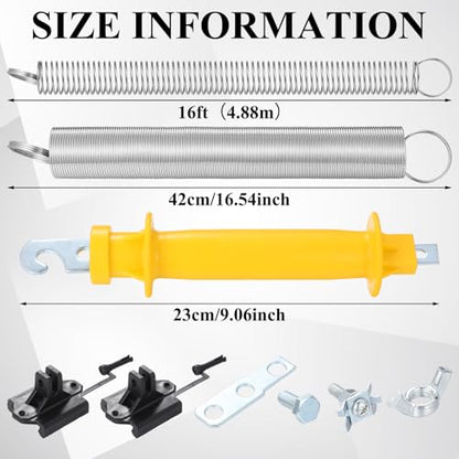 2 Set Electric Fence Gate Kit Contains 16 Feet Long Compressed Spring Black Insulators and Other Fasteners Wooden Post Electric Fence Handle Set with Anchors for Pasture Garden