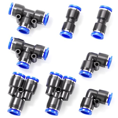 TAILONZ PNEUMATIC 1/2 Inch od Push to Connect Fittings Pneumatic Fittings Kit 2 Spliters+2 Elbows+2 tee+2 Straight (8 pcs) - color: Blue, size: 1/2"OD/8PCS