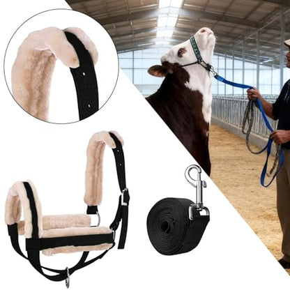 Cattle Traction Halter with Adjustable Bull Bridle Cow Halter Leading Rope Comfortable Nylon Calf Halter Harness Suitable for Livestock - color: Black L