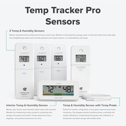 Temp Tracker Pro Wi-Fi Alert System: Bridge Gateway, 3 in/Out Temp. and Humidity, a Temperature Probe with Ambient Temp. and Humidity, Interior Temp. and Humidity Display with Comfort Meter - size: Super