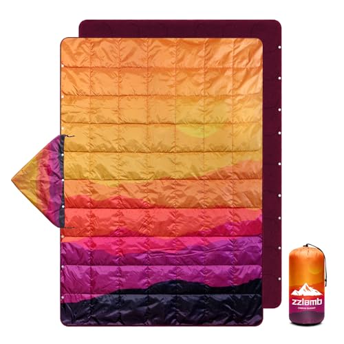zzlamb Hooded Outdoor Blanket,Waterproof Camping Blanket Polar Fleece,Windproof Portable Warm for Stadium,Sports,Picnic,Beach,Car,Pets,56x75in Fiery Ridge Fade - color: Fiery Ridge Fade