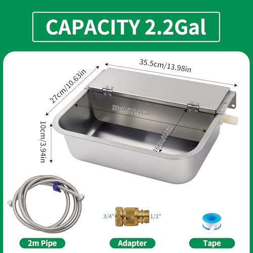Automatic Dog Water Bowl Dispenser 8.3L Large Stainless Steel Wall Mounted | Large Capacity,No Mass,Rustproof,With Drain Hole,Keep Water Clean, With Float Valve ,Hose, Adapter, for Chickens,Horse,