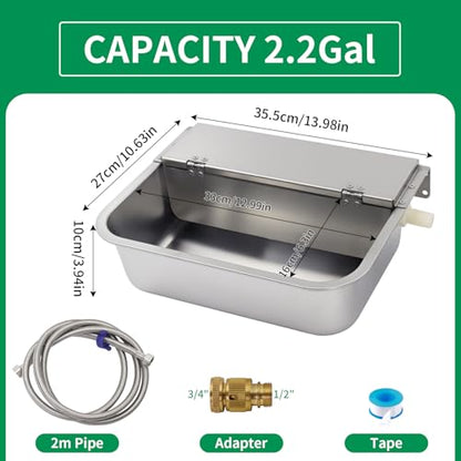 Automatic Dog Water Bowl Dispenser 8.3L Large Stainless Steel Wall Mounted | Large Capacity,No Mass,Rustproof,With Drain Hole,Keep Water Clean, With Float Valve ,Hose, Adapter, for Chickens,Horse,
