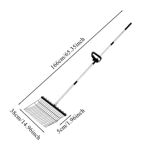 Stainless Steel Hand Rake | Ergonomic Adjustable Chicken Manure Scoop,Long Handle Heavy Duty Bow Rake | for Grass Shrub Debris Pine Needle Thatching Outdoor Camping Gardening Landscape Turf Autumn