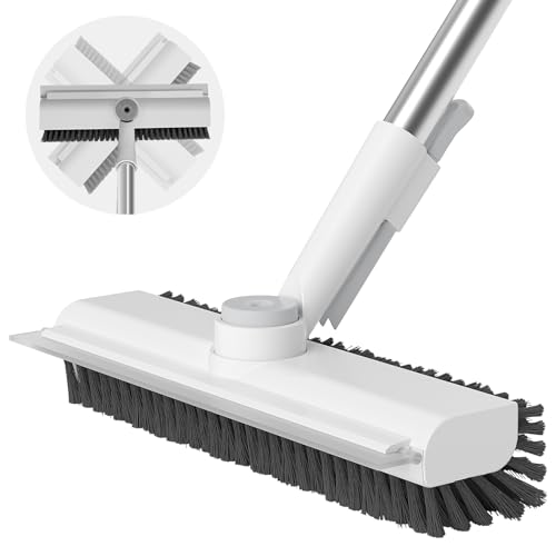 Floor Scrub Brush with Long Handle, 3 in 1 Scrape and Heavy-Duty Stiff Bristle Scrubber Brush Broom for Cleaning Shower Bathroom, Patio, Pool, Garage, Kitchen, Wall and Deck (White, 1 Pack) - color: Kkp1, size: dd12