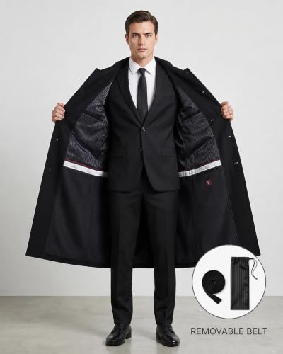 Adam Baker Men's Trench Coat | Single Breasted Full Length All Year-Round Belted Men’s Raincoat - color: Black, size: 36 Tall