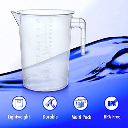 Aicosineg Measuring Cups 3000ml Plastic Graduated Cup PP Graduated Beaker Clear Scale Cup Liquid Measuring Mixing Cup Graduated Plastic Measuring Cup with Handle and Spout for Lab Kitchen Transparent