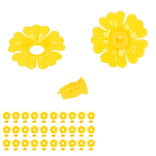 Hyuduo 30-Piece Hummingbird Feeder Replacement FlowersYellow Nectar Feeding Ports for Outdoor Hummingbird Feeders, Compatible with Glass Plastic Hummingbird Feeders - color: Yellow