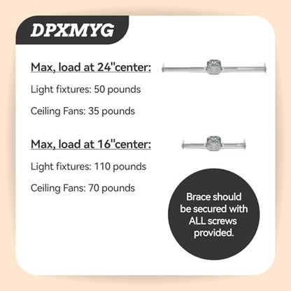 Saf-T-Brace for Ceiling Fans, Mounting Bracket with Adjustable Bar Hanger, 1-1/2'' Deep, 2 1/2'' Knockouts, Fits 16-24in Joist Spaces, Electrical Box for Fan/Light Fixtures(1 Pack) - size: 1 Pack
