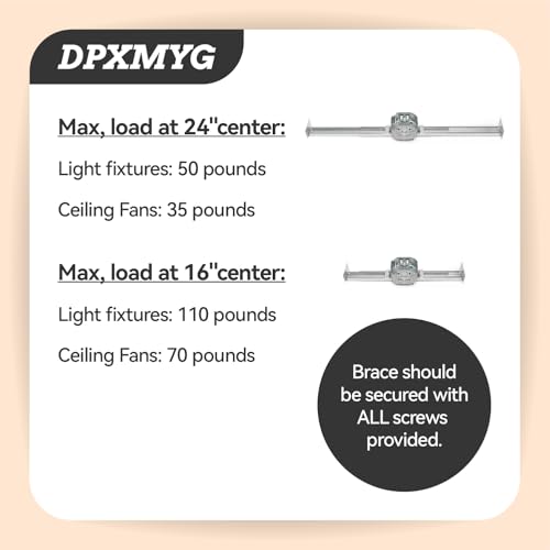 Saf-T-Brace for Ceiling Fans, Mounting Bracket with Adjustable Bar Hanger, 1-1/2'' Deep, 2 1/2'' Knockouts, Fits 16-24in Joist Spaces, Electrical Box for Fan/Light Fixtures(2 pack) - size: 2 Pack