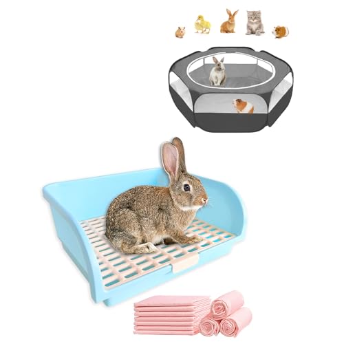 Guinea Pig Playpen with Cover, Bunny Playpen with Top & Large Rabbit Litter Box, Small Animal Potty Trainer