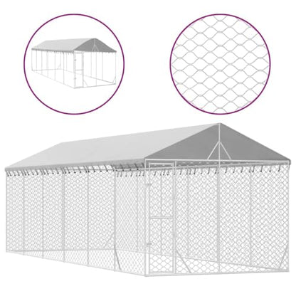 Outdoor Dog Kennel Large with Galvanized Steel Frame and Polyethylene Roof, Spacious 35.4x118.1x98.4 Inch Pet Enclosure, Lockable Door, Weather-Resistant, - size: 35.4 x 98.4 x 98.4 in