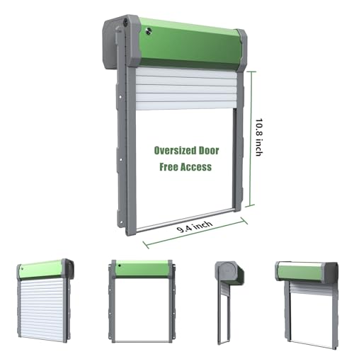 Heifriday Automatic Chicken Coop Door Solar Powered for Chicken Run Anti-Pinch Design Auto Chicken Door Charge with Solar Panel Large Chicken Coop Accessories, Green