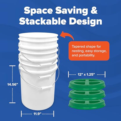 ePackageSupply 5 Gallon Bucket - Food Grade Bucket with Airtight Gamma Seal Screw-On Lid, BPA-Free, Heavy-Duty 90 Mil HDPE Plastic, Bulk Storage, Durable Container, Made in USA, White/Green, 6 Packs - color: White/Green, size: 6 Packs