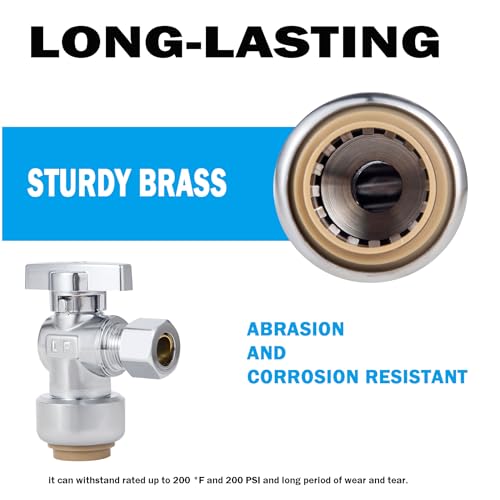 Angle Stop Valve, PushFit Angle Stop Valve,Angle Water Shut Off Valve 1/2 x 3/8 Inch Compression, Toilet Water Valve, 1/4 Turn, No Lead Brass Push to Connect Plumbing Fitting（2PCS） - size: 2 Pack 1/2" x 3/8" Compression