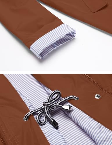 LOMON Raincoat Women Waterproof Long Hooded Trench Coats Lined Windbreaker Travel Jacket S-XXL - color: Caramel Brown, size: X-Large