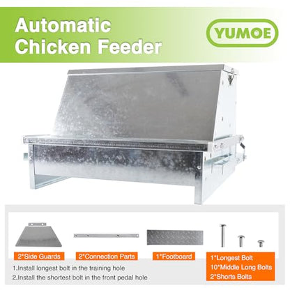Chicken Feeder Galvanized 25Lbs Capacity Weatherproof Treadle Chicken Feeder Rodent Proof - size: 25Lbs Feeder