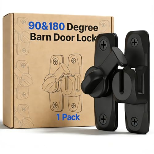 Barn Door Lock and Latche: Black 90/180 Degree Latch, Sliding Barn Door Locks, Small Sliding Gate Latch, Zinc-Alloy Bifold Door Latch for Cabinets, Bathroom, Window, Outdoor, Child Proof (1 Pack) - color: Black, size: 1 Pack