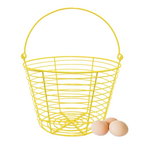 Extra Large Yellow Basket for Egg Collecting, Holds 15 Dozen Eggs, Metal Wire Holder for Farm Fresh Egg Collecting, Durable Poultry Supplies.
