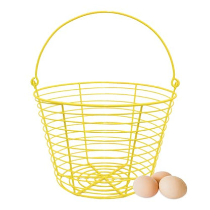 Extra Large Yellow Basket for Egg Collecting, Holds 15 Dozen Eggs, Metal Wire Holder for Farm Fresh Egg Collecting, Durable Poultry Supplies.