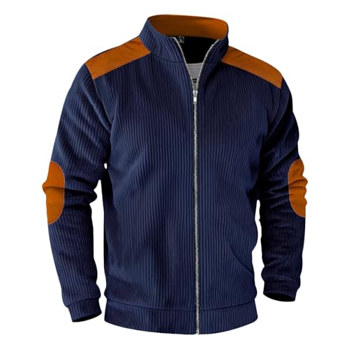 Mens Zip Up Stand Collar Jacket 2025 New Fall Jacket Color Block Long Sleeve Loose Fit Leisure Coat with Elbow Patch - color: Color10, size: Medium