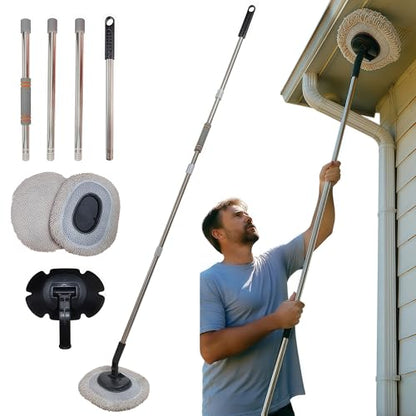 Gutter Cleaner Tool from Ground, 62'' Microfiber Vinyl Siding Soft Brush with Long Handle, Outdoor Window/ Eave Cleaning Mop for Clean Metal Trim/ Frame/ Contour, Black Streak,Cobweb,Dirt,Dust,Stain