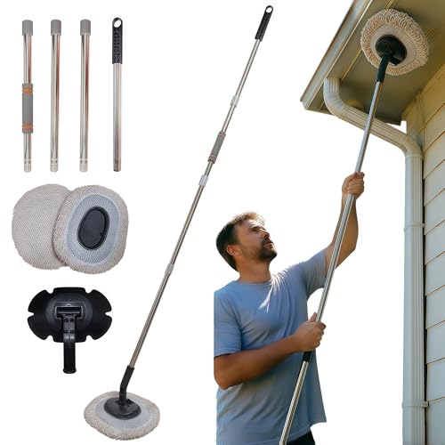 Gutter Cleaner Tool from Ground, 62'' Microfiber Vinyl Siding Soft Brush with Long Handle, Outdoor Window/ Eave Cleaning Mop for Clean Metal Trim/ Frame/ Contour, Black Streak,Cobweb,Dirt,Dust,Stain