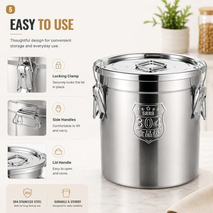 12L/2.64gal Stainless Steel Airtight Canister, Food Storage Canisters with Airtight Lid&Locking Clamp, Rice Container Cereal Grain Canisters, Storager Bucket for Flour, Coffee Bean, Sugar, Cookie - color: 12L