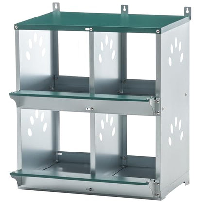 4 Compartment Heavy-Duty Galvanized Steel Chicken Nesting Box - Wall Mounted Anti-Peck Design with Removable Panel for Easy Cleaning, for Hens & Poultry