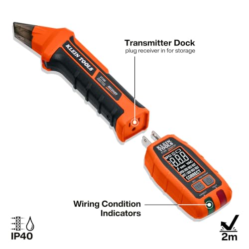 Klein Tools ET350 4-in-1 Digital Circuit Breaker Finder, Outlet Fault Detector, Non-Contact Voltage Tester, GFCI Tester, Learn and Locate Mode, Backlit LCD, LED Work Light