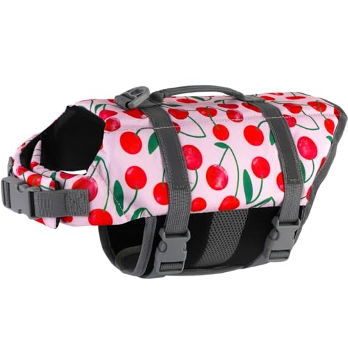 Doglay Dog Life Jacket, Dog Life Vest for Swimming Boating, Adjustable Puppy Life Jacket with Reflective Stripes, Superior Buoyancy Pet Swimming Vest for Small Medium and Large Dogs - color: Cherry, size: X-small