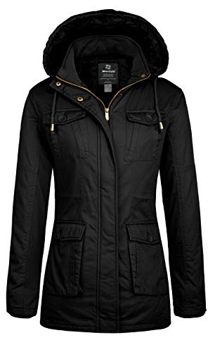 wantdo Women's Winter Coat Warm Anorak Parka Cotton Windproof Jacket with Removable Hood - color: Black, size: Large