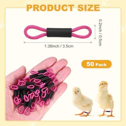 M METERXITY 50-Pack Adjustable Chick Leg Bands, 1.38" x 0.2" Polyester Chicken Leg Brace for Chicks/Ducks/Birds [Rose Red] Poultry Leg Bands - color: RoseRed