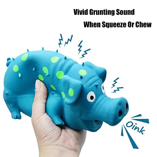 Pig Squeaky Dog Toy, 2 PCS Interactive Rubber Dog Chew Toy - Durable Latex Spot Grunting Pig Toys that Oink for Small Medium Large Dogs (Blue, Purple) - color: Blue, Purple