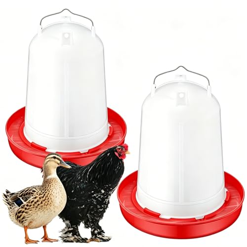 2-Pack 2 Gallon Plastic Poultry Gravity Chicken Waterer | Automatic Gravity Drinker Kit for Baby Chicks, Ducks, Turkeys, Coop & Outdoor Farm Use