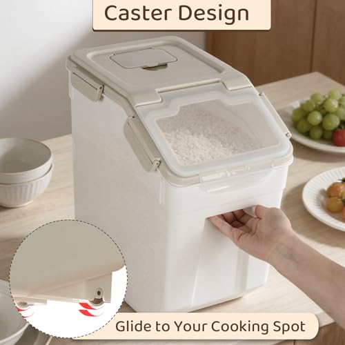 Saim Large 25LB Flour & Rice Storage Container with Wheels, 2Pack Airtight BPA Free Food Storage Bin with Measuring Cup & Scoop for Dry Food, Dog Cat Pet Food, Grain, Cereal, Sugar - Grey - color: 2Pack 25lb Grey