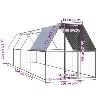 Outdoor Chicken Coop 6.6x26.2x6.6ft Galvanized Steel Aviary with Lockable Door Water-Resistant Roof for Hens Ducks Rabbits Small Animals - size: 6.6' x 26.2' x 6.6' (W x D x H)