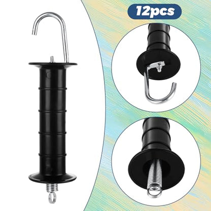 12 Pack Plastic Electric Fence Gate Handle Insulators, Gate Handle with Spring Heavy Duty Electric Fence Insulators, Gate Connector, Electric Fence Wire Handle