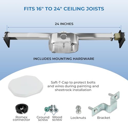 OHLECTRIC Saf-T-Brace For Ceiling Fans - Features 3 Teeth, Twist and Lock Design, 1.5" Heavy Duty Metal Electrical Box - Secure Installation For New, Remodel, Retrofit Application, Silver - size: Saf-T-Brace