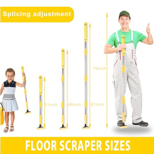 Floor Scraper Long Handle Heavy Duty, 31-61“ Long Handle Blade Scraper Tool with 10PCS Extra Blades 4 Inch stainless steel efficiently and quickly kitchen stickers windows cleaning. (50inch) - size: 50inch