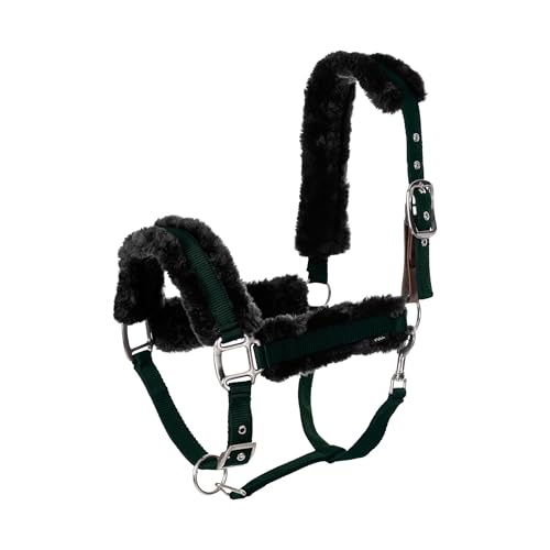 Equinavia Valkyrie Ultra Fleece Soft Padded Horse Halter Breakaway | Adjustable Break Away Halter for Horses, Nylon Webbing Design, Soft Breakaway Halters for Horses, Safety Release for Handling - color: Deep Green/Black, size: Horse